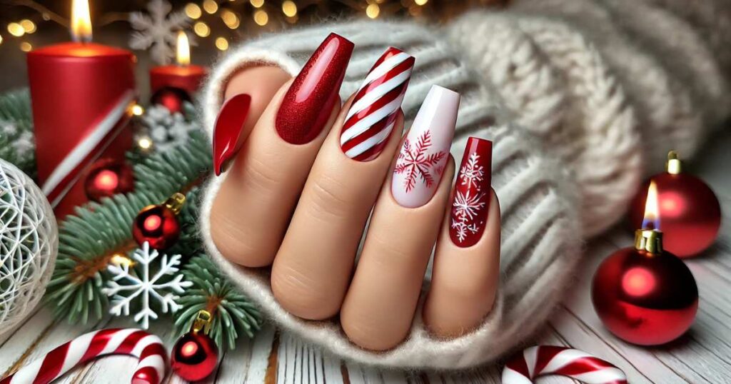 Classic Red and White Christmas Nails