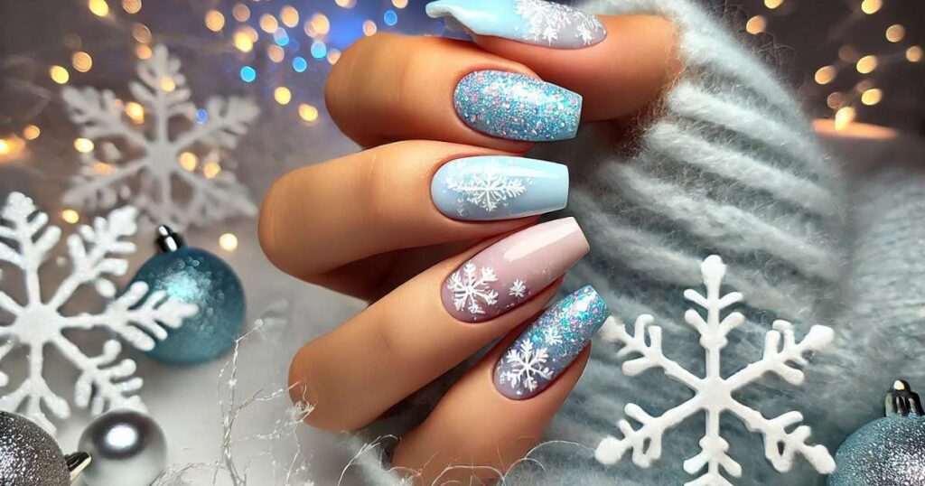 Glitter Snowflakes Nails