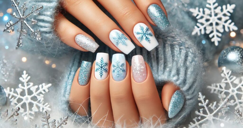 Sparkling Snowflakes Nails