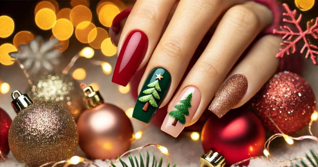 Christmas Tree Accent Nails