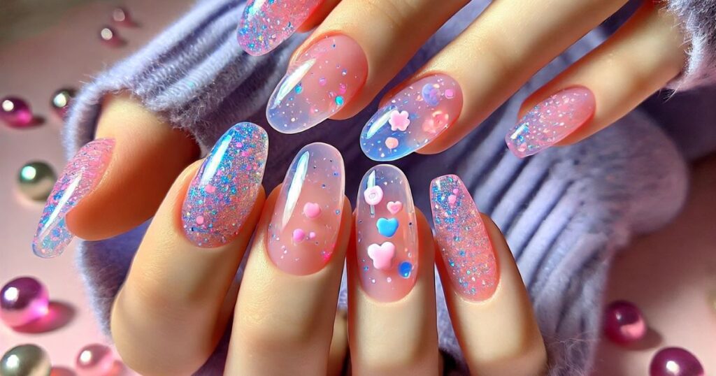 Glitter-Infused Jelly Nails