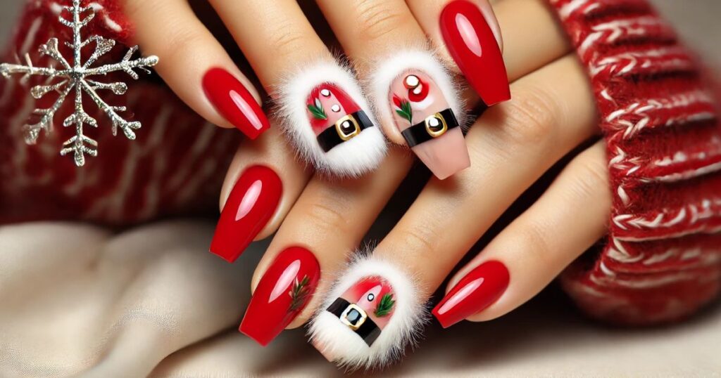 Santa’s Hat Accents nails