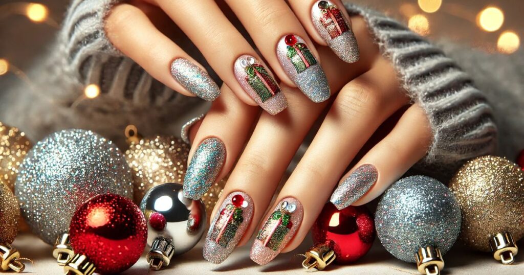 Glittery Ornaments Nails